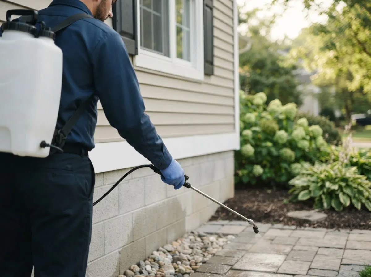 Pest control technician inspecting a home in Versailles, OH